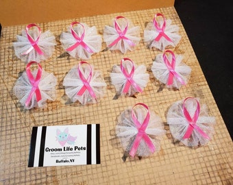 Breast Cancer Ribbon Dog Bows, Cancer Awareness Grooming Top-Knot Bows, Dog Groomer's Bows, cancer ribbon dog hair bows