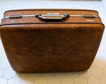 1970s American Tourister Suitcase Vintage Hard Shell Luggage Brown Large Combination Locking