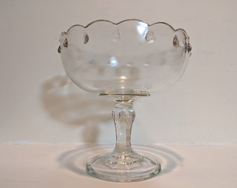 Mid Century Pedestal Fruit Bowl Compote Vintage Indiana Glass Teardrop Pattern