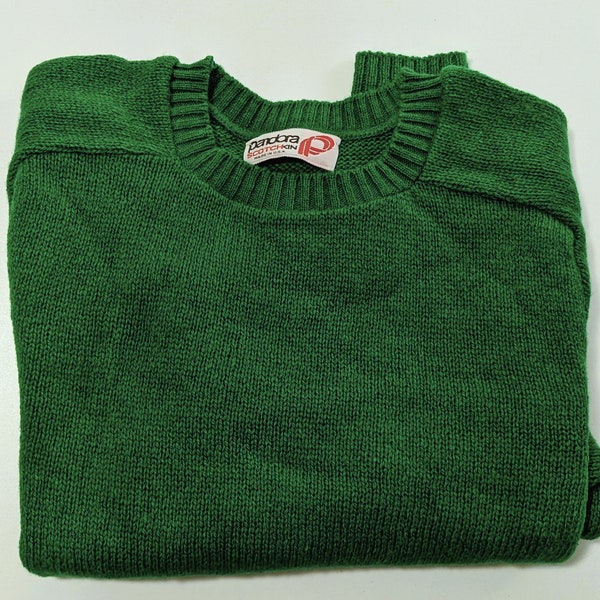 1970s Pandora Scotchkin Sweater Kelly Green Vintage Mid Century Fashion Small