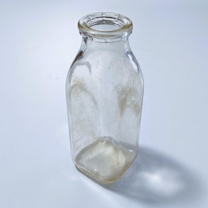 Mid Century Dairy Milk Bottle One Pint Embossed Square Vintage 1940-50s WWII Era