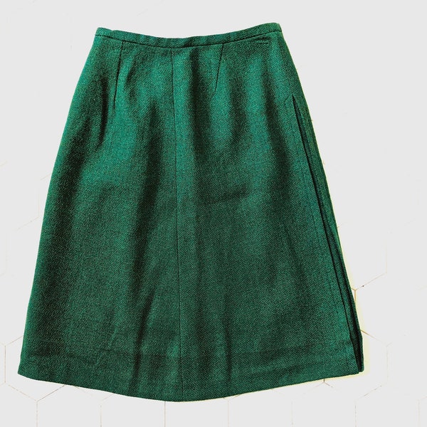 1960’s James Kenrob By Dalton 100% Wool Skirt Lined Blue-Green A-Line Vintage Sm