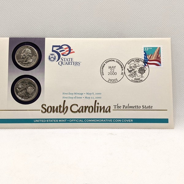 May 2000 South Carolina State Quarter 1st Day Issue Coin Cover Stamped US Mint