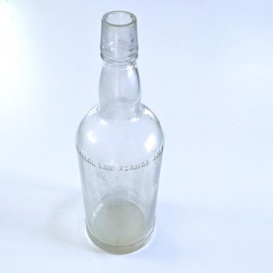1942 Whiskey Bottle post Prohibition WWII Era Vintage Embossed Federal Law Forbids EMPTY