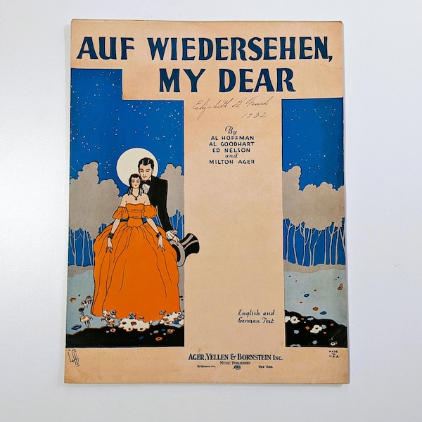 1932 Auf Wiedersehen My Dear Sheet Music German English Text Nice Condition