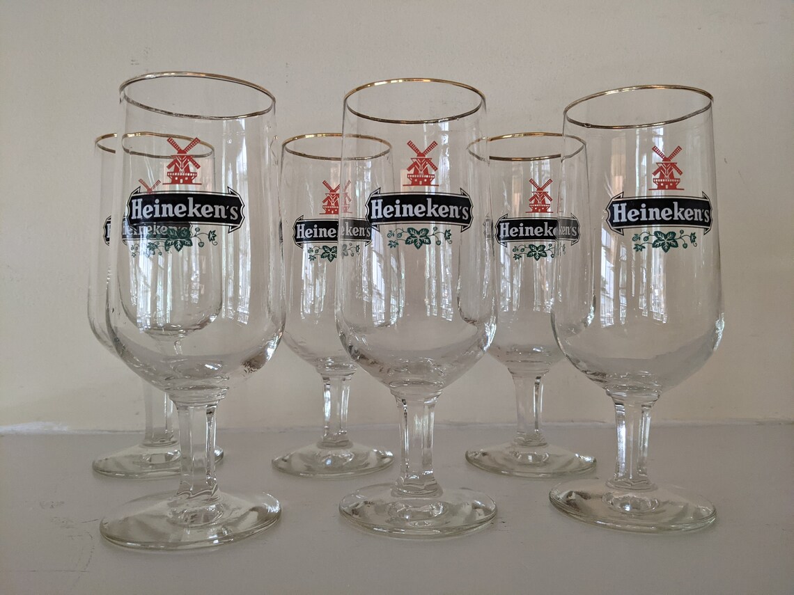 Vintage 1950s Heineken Beer Glasses Windmill Logo Set of 6 Etsy