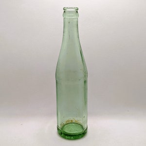 Mid Century Light Green Soda Bottle LGW Laurens Glass Works Crown Top Textured