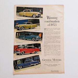 1953 GM General Motors Print Ad Chevy Pontiac Olds Buick Cadillac Vintage Car Ad