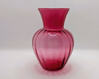 Cranberry Glass Vase Flared Ribbed design Vintage 1991 Dusty Pink Rose Hue