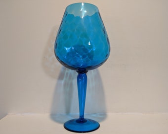 Mid Century Teal Italian Murano Empoli Art Glass Brandy Snifter Optic Vase  15"