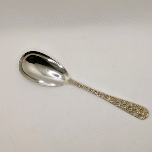 1924-1932 S Kirk & Son Inc Repousse Sterling Silver Serving Spoon 8.5&quot; Monogrammed Tablespoon