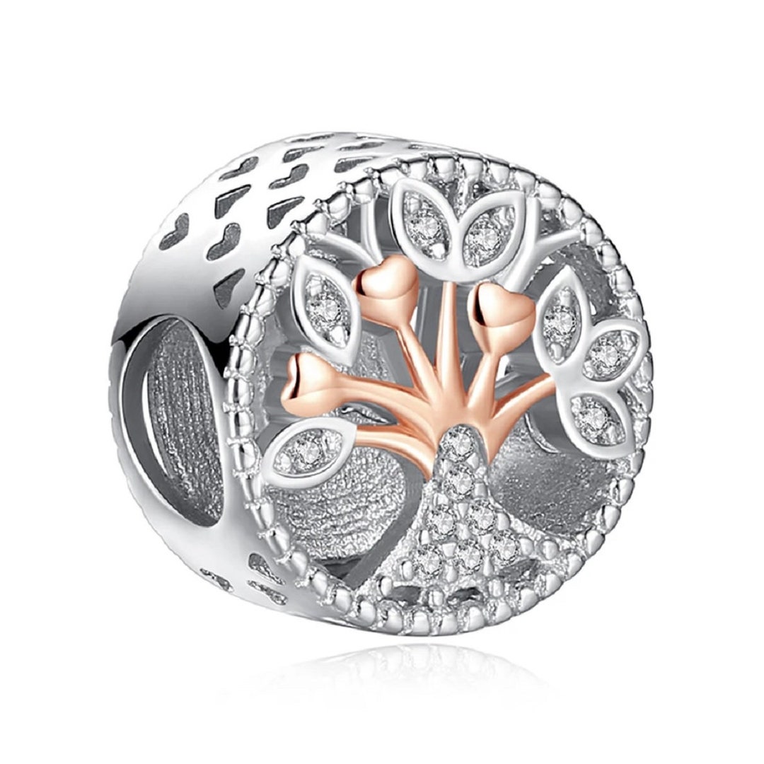 Rose Gold Family Tree of Life Bead Charm Engraved Love Forever - Etsy UK