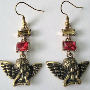 Antique Gold Cupid Earrings – Romantic Angel Dangle Jewelry