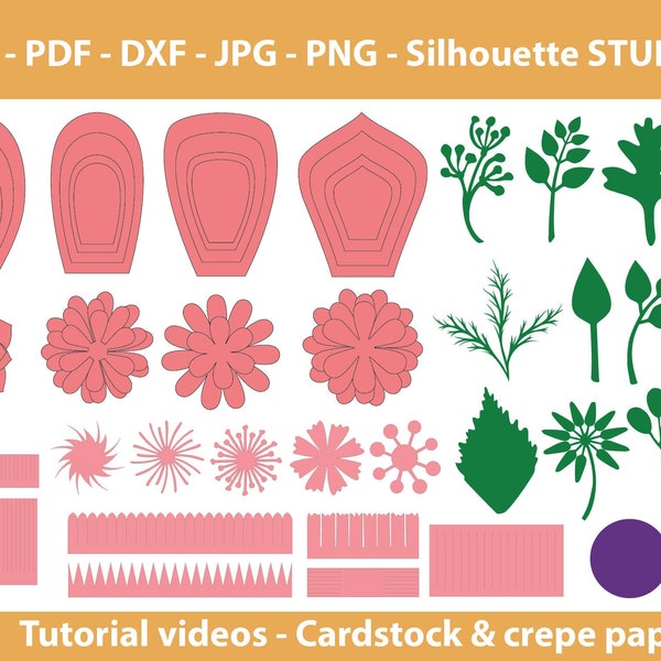 08 Giant Paper Flowers template SVG PDF DXF Jpg Png-  Diy paper flowers template- Printable flower Templates