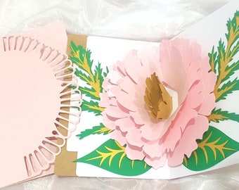 3D Peony Pop-up greeting card, DIY flower Pop-up card, printable 5x7in card svg, valentine day card, handmade birthday greeting card