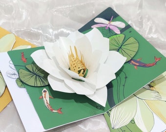 3D Lotus Pop-up greeting card, 5x7" flower Pop-up card, printable Christmas card Svg, Valentine handmade birthday greeting card