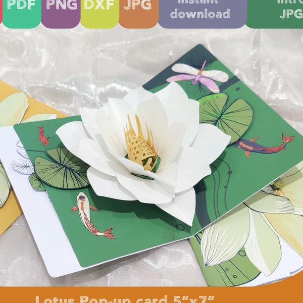 3D Lotus Pop-up greeting card, 5x7" flower Pop-up card, printable Christmas card Svg, Valentine handmade birthday greeting card