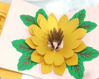Szablon kartki pop-up ze słonecznikiem: DIY 3D Floral SVG (do pobrania cyfrowego)