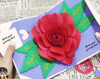 3D Pop-up Rose greeting card, flower Pop up card, printable 3d card Svg cricut, Valentine handmade birthday greeting card for mother