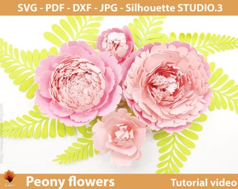 Giant Peony Paper Flowers template SVG -Diy paper flowers template - Printable flower backdrop, flower svg wedding, PDF paper flower nursery