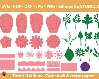 08 Giant Paper Flowers template SVG PDF DXF Jpg Png-  Diy paper flowers template- Printable flower Templates