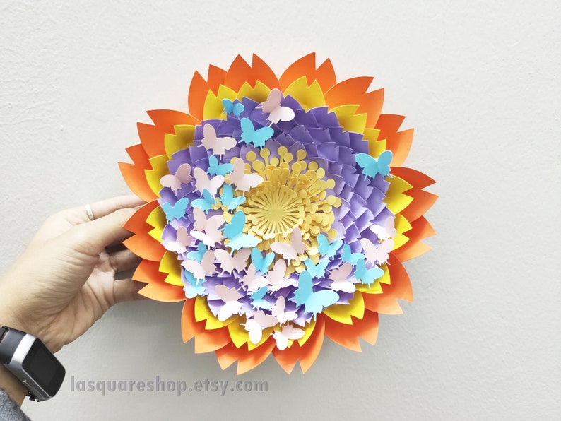 Giant flower butterfly - Paper flowers backdrop template svg