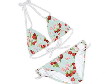 Women's swimwear Strappy Bikini Set Cherry 2 Seamless pattern Summer vibe