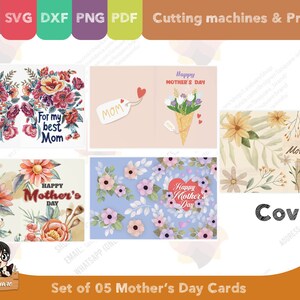 Set 05 Mother's Day greeting cards, foldable two sided printed card, PDF SVG PNG DxF for cricut silhouette printer, for mom image 3