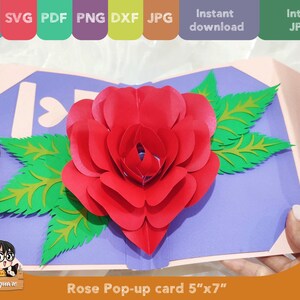 3D Pop-up Rose greeting card, flower Pop up card, printable 3d card Svg cricut, Valentine handmade birthday greeting card for mother image 7
