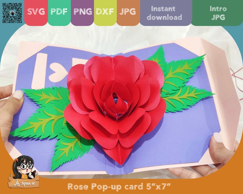 3D Pop-up Rose greeting card, flower Pop up card, printable 3d card Svg cricut, Valentine handmade birthday greeting card for mother image 7