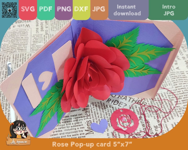 3D Pop-up Rose greeting card, flower Pop up card, printable 3d card Svg cricut, Valentine handmade birthday greeting card for mother image 5