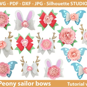 Sailor bow Peony Flower templates,  paper flowers backdrop templates, flower SVG, deer bow template, bow svg, bunny bow, butterfly bow decor