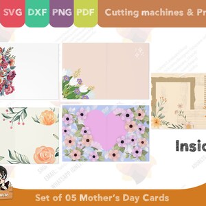 Set 05 Mother's Day greeting cards, foldable two sided printed card, PDF SVG PNG DxF for cricut silhouette printer, for mom image 4