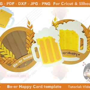 Be-er Happy Grußkartenvorlage, Bier Feiertagskarte, SVG Cricut DXF PDF Jpg Png Sommer Grußkarte Vorlage