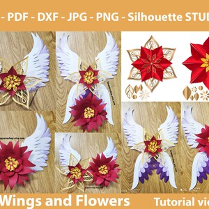 18 modelli di fiori di carta Wings 02, modello di fiori di carta laser di Natale, fiore di Natale SVG, modello di ali, ali in formato SVG, ali di carta
