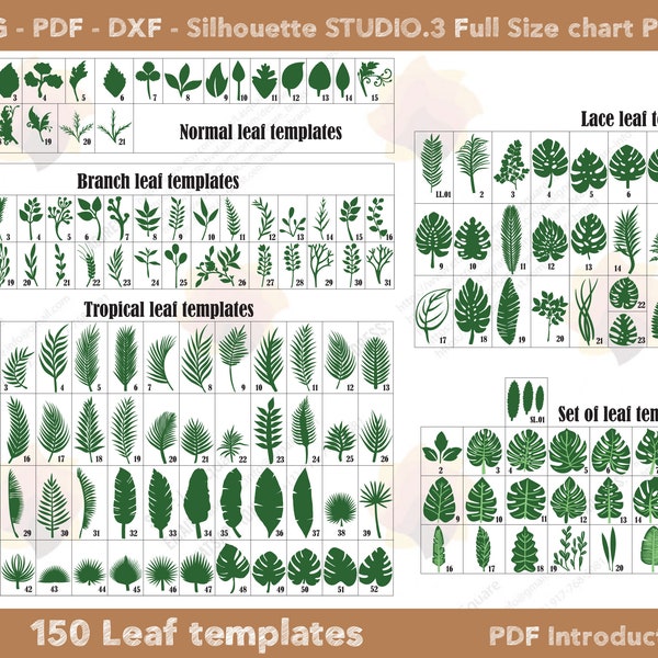 150 plantillas de hojas de papel, plantillas de hojas de papel y vid, hoja de plátano, fiesta luau, plantilla imprimible, archivos SVG cricut- silueta