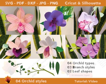 04 Orchids Paper Flowers templates SVG PDF DXF Jpg Png, Diy paper flowers template - Printable flower Templates, Phalaenopsis Boat Orchids