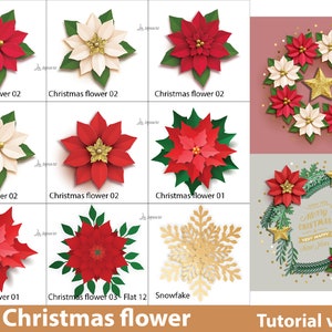 Modello di fiori di carta natalizi, modelli di fiori di stella di Natale di carta, file di taglio SVG natalizi, decorazioni natalizie e per le feste, download immediato