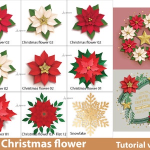 Christmas paper flowers template, Paper Poinsettia Flowers Templates, Christmas SVG cut files, Christmas and Holiday decor, Instant Download