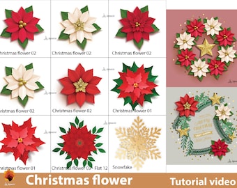 Christmas paper flowers template, Paper Poinsettia Flowers Templates, Christmas SVG cut files, Christmas and Holiday decor, Instant Download