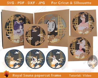 Pop-Up Papercut NoFace Royal Sauna Custom photo box Japanese Chinese style -  SVG DXF Jpg Pdf cut file - King Queen Pop-up Papercut lightbox