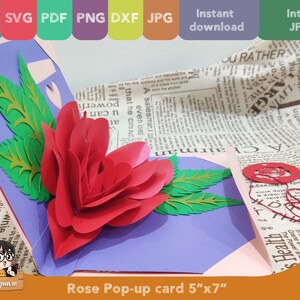 3D Pop-up Rose greeting card, flower Pop up card, printable 3d card Svg cricut, Valentine handmade birthday greeting card for mother image 8