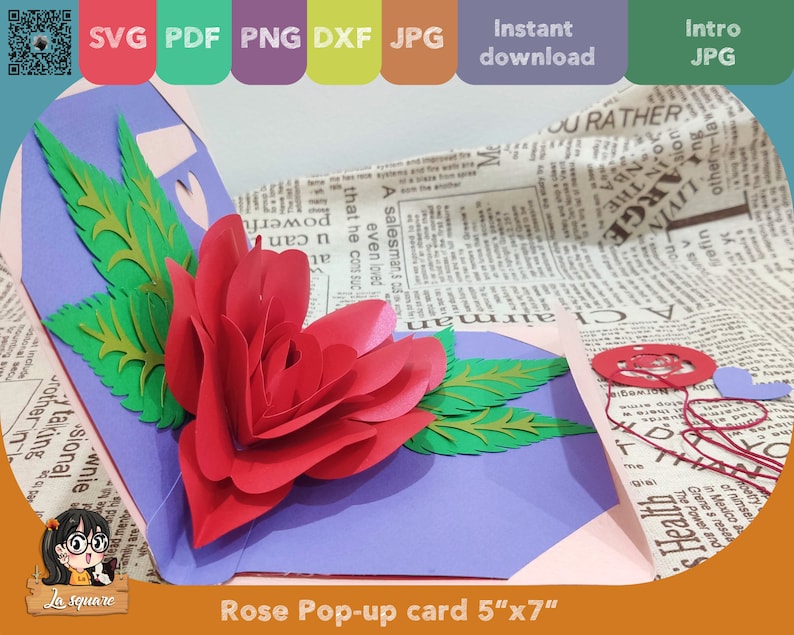 3D Pop-up Rose Greeting Card, Flower Pop up Card, Printable 3d Card Svg ...