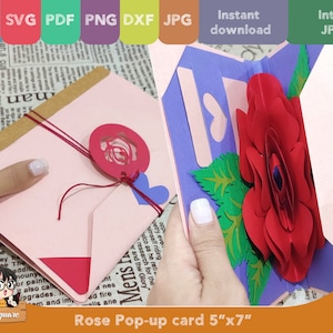 3D Pop-up Rose greeting card, flower Pop up card, printable 3d card Svg cricut, Valentine handmade birthday greeting card for mother image 9