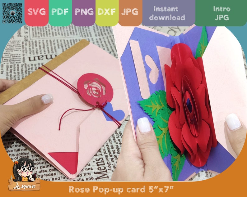 3D Pop-up Rose greeting card, flower Pop up card, printable 3d card Svg cricut, Valentine handmade birthday greeting card for mother image 9