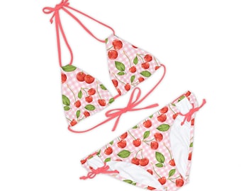 Women's swimwear Strappy Bikini Set Cherry 1 Seamless pattern Summer vibe