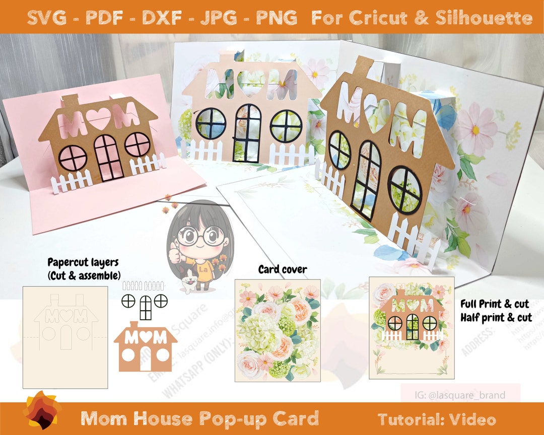 3D Pop-up Mom Flower House Greeting Card Template, Diy Card for Mom ...