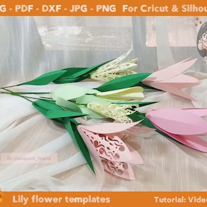 Papier Lilie Blumen Strauß Vorlage SVG DXF PDF Jpg PNG - Basteln Sie digitales Papier Lilien Blumen Vorlagen
