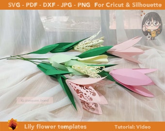 Paper Lily Flowers bouquet template SVG DXF PDF jpg png-  Diy digital paper Lily flowers templates