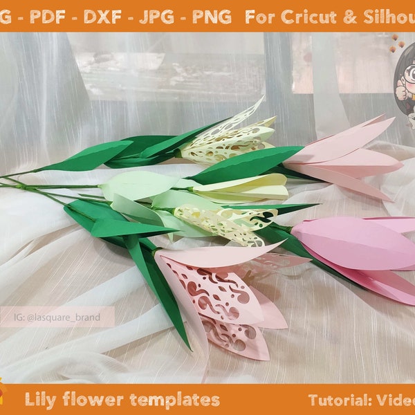Paper Lily Flowers bouquet template SVG DXF PDF jpg png-  Diy digital paper Lily flowers templates
